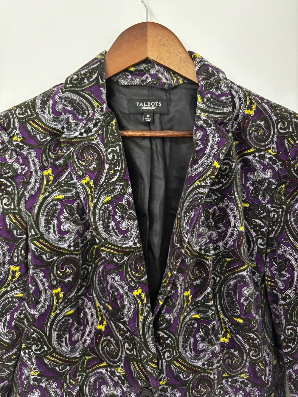 Talbots Signature Size 12 Purple Paisley Cotton Stretch Blazer Jacket Statement